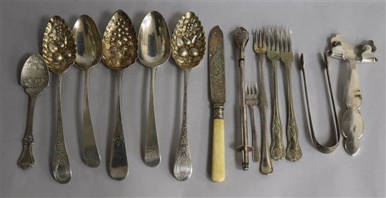 A group of assorted silver and plated flatware etc.